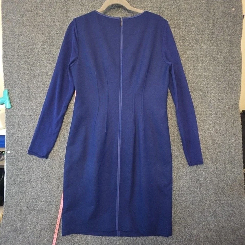 Elie Tahari Dress Womens 12 Blue Wool Cashmere Sheath Long Sleeve Knee Length